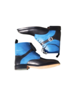 Handcrafted Black & Blue Leather Ankle Boots | Stylish Men's Lace-Up Shoes with Classic Buckle Strap - Image 3