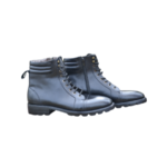 Handcrafted Black Leather Military-Style Boots | Elegant Men's Ankle High Lace-Up Shoes with Side Zipper