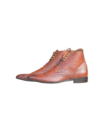 Handcrafted Brown Leather Wing Tip Brogue Boots | Elegant Men's Lace-Up Dress Shoes - Image 6