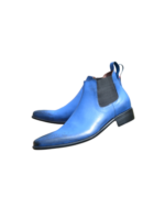 Handcrafted Blue Leather High Ankle Chelsea Boots | Elegant Men's Slip-On Dress Shoes - Image 5