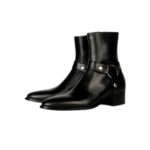Handcrafted Black Leather Side-Zip Boots | Elegant Men's Dress Shoes with Rounded Strap