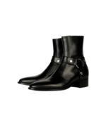 Handcrafted Black Leather Side-Zip Boots | Elegant Men's Dress Shoes with Rounded Strap