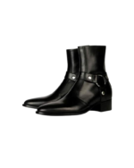 Handcrafted Black Leather Side-Zip Boots | Elegant Men's Dress Shoes with Rounded Strap - Image 6