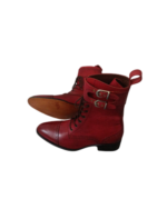 Handcrafted Burgundy Leather Cap Toe Boots | Elegant Men's High Ankle Lace-Up with Buckle Strap - Image 8