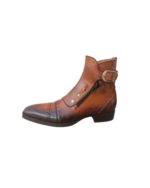 Handcrafted Brown Leather High Ankle Boots | Elegant Men's Side-Zip Cap Toe with Buckle Strap - Image 4