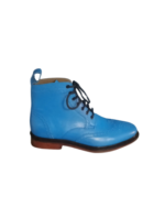 Handcrafted Blue Leather Wing Tip Brogue Boots | Elegant Men's Dress Shoes - Image 3