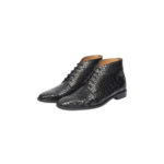 Handcrafted Black Crocodile Textured Leather Chukka Boots | Elegant Men's Lace-Up Dress Shoes