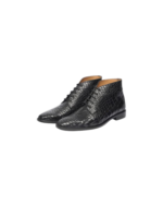 Handcrafted Black Crocodile Textured Leather Chukka Boots | Elegant Men's Lace-Up Dress Shoes