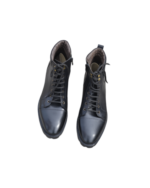 Handcrafted Black Leather Military-Style Boots | Elegant Men's Ankle High Lace-Up Shoes with Side Zipper - Image 7