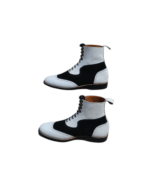 Handcrafted Black & White Leather and Suede Boots | Stylish Men's Ankle High Lace-Up Shoes - Image 6