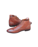 Handcrafted Brown Leather Wing Tip Brogue Boots | Elegant Men's Lace-Up Dress Shoes - Image 7