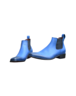 Handcrafted Blue Leather High Ankle Chelsea Boots | Elegant Men's Slip-On Dress Shoes - Image 6