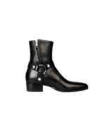 Handcrafted Black Leather Side-Zip Boots | Elegant Men's Dress Shoes with Rounded Strap - Image 7