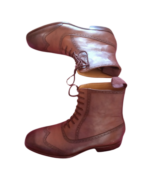Handcrafted Chocolate Brown Leather Wing Tip Boots | Elegant Men's High Ankle Lace-Up Shoes - Image 3