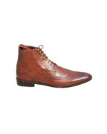 Handcrafted Brown Leather Wing Tip Brogue Boots | Elegant Men's Lace-Up Dress Shoes - Image 8