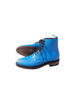 Handcrafted Blue Leather Wing Tip Brogue Boots | Elegant Men's Dress Shoes - Image 4