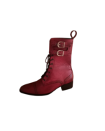 Handcrafted Burgundy Leather Cap Toe Boots | Elegant Men's High Ankle Lace-Up with Buckle Strap - Image 3