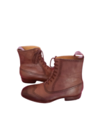 Handcrafted Chocolate Brown Leather Wing Tip Boots | Elegant Men's High Ankle Lace-Up Shoes - Image 4