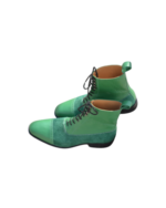 Handcrafted Green Calf Leather & Suede Cap Toe Boots | Elegant Men's Ankle High Lace-Up Shoes - Image 5