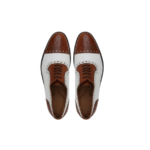Handcrafted Brown & White Leather Oxford Cap Toe Brogues | Elegant Men's Two-Tone Lace-Up Dress Shoes