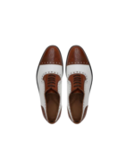 Handcrafted Brown & White Leather Oxford Cap Toe Brogues | Elegant Men's Two-Tone Lace-Up Dress Shoes