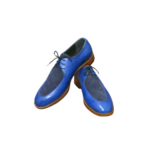 Handcrafted Blue & Black Leather & Suede Fringed Oxford Shoes | Elegant Hand-Painted Men's Lace-Up Dress Footwear