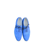 Handcrafted Blue Suede Wing Tip Brogue Oxford Shoes | Elegant Men's Lace-Up Dress Footwear