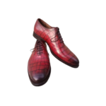 Handcrafted Burgundy Alligator Textured Leather Oxford Shoes | Elegant Hand-Painted Men's Lace-Up Dress Footwear