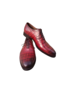Handcrafted Burgundy Alligator Textured Leather Oxford Shoes | Elegant Hand-Painted Men's Lace-Up Dress Footwear