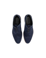 Handcrafted Navy Blue Suede Wing Tip Brogue Shoes | Elegant Men's Lace-Up Dress Footwear