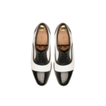 Handcrafted White & Black Leather Cap Toe Oxford Shoes | Elegant Men's Lace-Up Dress Footwear