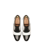 Handcrafted White & Black Leather Cap Toe Oxford Shoes | Elegant Men's Lace-Up Dress Footwear