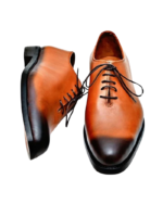 Handcrafted Tan Leather Whole Cut Hand-Painted Oxford Shoes | Elegant Men's Lace-Up Dress Footwear - Image 2