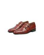 Handmade Brown Genuine Leather Monk Strap Shoes for Men | Premium Leather Slip-On Dress Shoes - Image 6