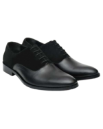 Handcrafted Black Leather & Suede Oxford Derby Shoes | Elegant Men's Lace-Up Dress Shoes - Image 4