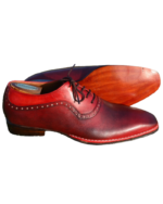 Handcrafted Burgundy & Red Leather Oxford Dress Shoes | Elegant Men's Two-Tone Lace-Up Footwear - Image 4