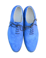 Handcrafted Blue Suede Wing Tip Brogue Oxford Shoes | Elegant Men's Lace-Up Dress Footwear - Image 6