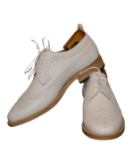 Handcrafted White Leather Wing Tip Brogue Oxford Shoes | Elegant Men's Lace-Up Dress Footwear - Image 7