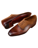 Handcrafted Brown Leather & Suede Oxford Brogue Derby Shoes | Elegant Men's Lace-Up Dress Shoes - Image 2