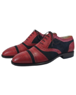 Handcrafted Red & Black Leather & Suede Cap Toe Brogue Oxford Shoes | Elegant Men's Two-Tone Lace-Up Dress Footwear - Image 2