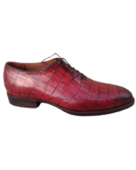 Handcrafted Burgundy Alligator Textured Leather Oxford Shoes | Elegant Hand-Painted Men's Lace-Up Dress Footwear - Image 2
