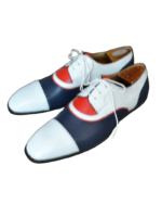 Handcrafted Triple Tone Leather Oxford Shoes | Elegant Hand-Painted Men's Lace-Up Dress Footwear - Image 2