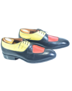 Handmade Triple Tone Genuine Leather Lace-Up Hand-Painted Split Toe Oxford Dress Shoes - Image 8