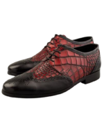 Handcrafted Black & Burgundy Crocodile Textured Leather Wing Tip Brogue Oxford Shoes | Elegant Hand-Painted Men's Lace-Up Dress Footwear - Image 5