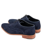 Handcrafted Navy Blue Suede Wing Tip Brogue Shoes | Elegant Men's Lace-Up Dress Footwear - Image 6