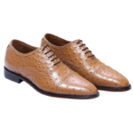 Handcrafted Tan Brown Ostrich Textured Leather Cap Toe Oxford Shoes | Elegant Men's Lace-Up Dress Footwear