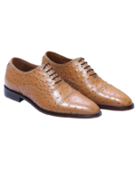 Handcrafted Tan Brown Ostrich Textured Leather Cap Toe Oxford Shoes | Elegant Men's Lace-Up Dress Footwear