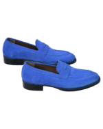 Handmade Blue Genuine Calf Leather Loafers – Premium Leather Slip-On Shoes for Men - Image 3