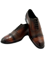 Handcrafted Chocolate Brown Alligator Textured Leather Cap Toe Oxford Shoes | Elegant Men's Lace-Up Dress Footwear - Image 2