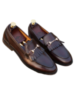 Elegant Dark Tan Leather Loafers – Handmade Shoes for Men (Sizes 7-14) - Image 2